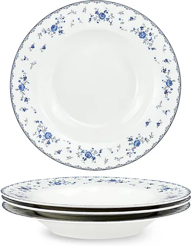 Miniatura 8 de fanquare Juego de 4 cuencos de ensalada de porcelana de 8 pulgadas, platos florales redondos para sopa, pasta, postre, fruta