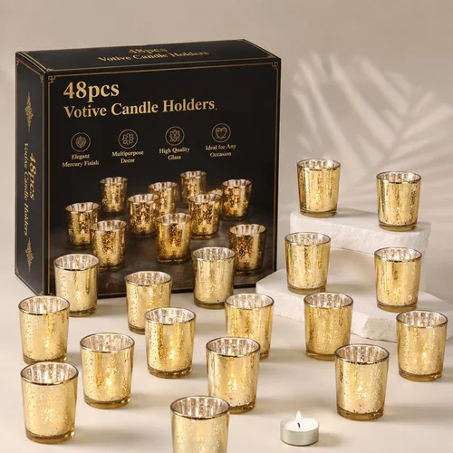 Miniatura 19 de LETINE 6pcs Blue Votive Candle Holders – Standard Votive Size for Regular Votive Candles– Tea Light Candles Holder, Candle Holder for Summer