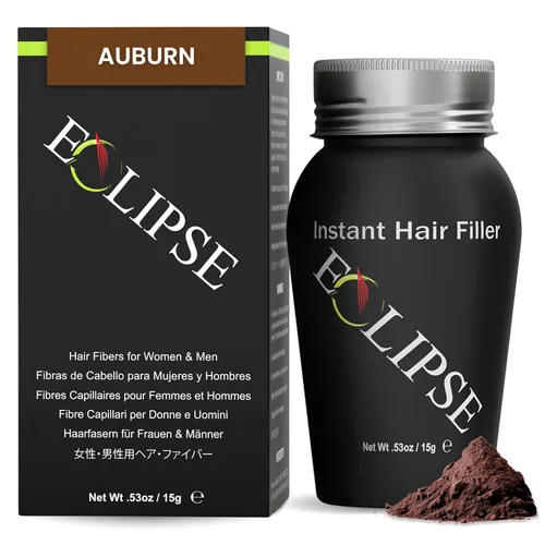 ECLIPSE - Fibras de cabello castaño rojizo para cabello fino para mujeres y hombres para ocultar la pérdida de cabello en 15 segundos, 100% fibras