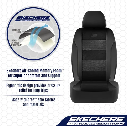 Miniatura 4 de Skechers Fundas de asiento de espuma viscoelástica y refrigeradas por aire, cuero de primera calidad con fundas de asiento de automóvil de malla