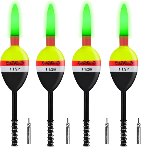 QualyQualy 4 piezas de flotadores de pesca con luces deslizantes que brillan en la oscuridad, flotador de resorte para pesca de crappie y walleyes