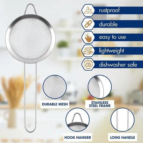 Miniatura 3 de Colador de malla para cóctel, 9 pulgadas con asa, acero inoxidable duradero y ligero, fácil de usar y limpiar, apto para lavavajillas, bueno como