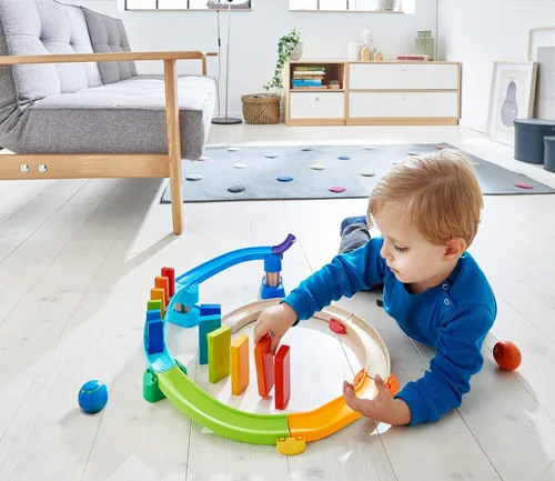 Miniatura 2 de HABA Kullerbu Kringel Domino Playset – Juego de 33 piezas de pista de bolas con dos juegos de dominó que caen – A partir de 2 años