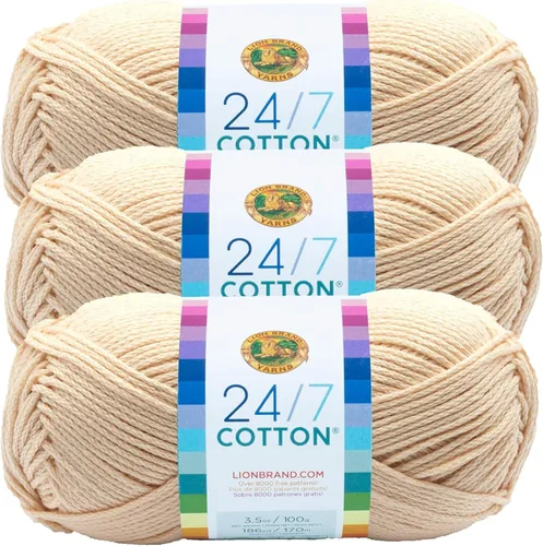 Miniatura 46 de Lion Brand Yarn, Hilo ligero mercerizado de algodón 24/7 para tejer, ganchillo y manualidades, Almirante, 1 paquete, 185 yardas de fibra natural