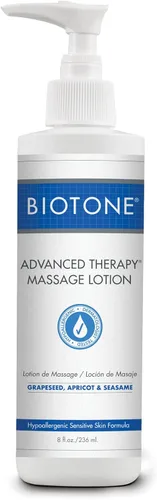 BIOTONE Loción de Masaje de Terapia Avanzada, Hipoalergénica y Sin Fragancia, Más Deslizamiento y Trabajabilidad, Se Absorbe para un Acabado No Graso
