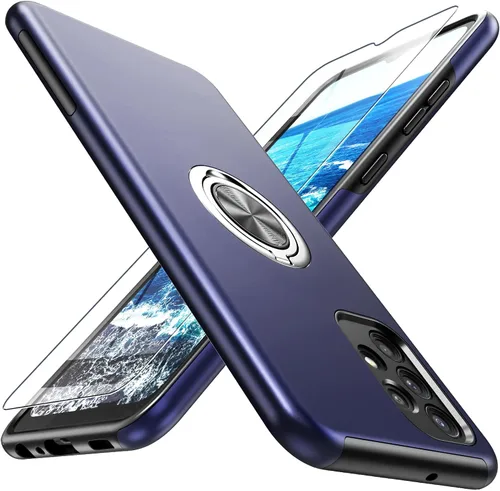 Miniatura 19 de Funda para Galaxy A13 5G con protector de pantalla (vidrio templado), funda híbrida 2 en 1 protectora delgada y resistente con anillo magnético Negro