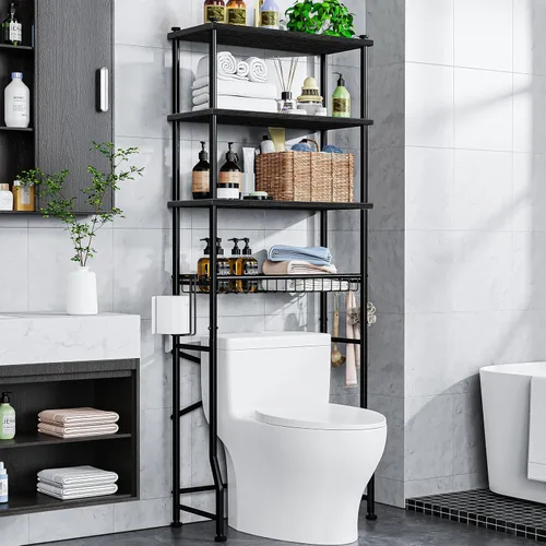 Miniatura 11 de Gabinete de almacenamiento sobre el inodoro, organizador de baño de 4 niveles y almacenamiento con estante ajustable, almohadilla impermeable