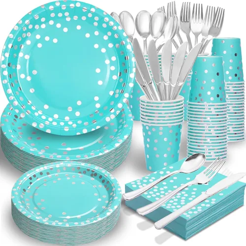 Miniatura 18 de 168 piezas de suministros de fiesta azul marino para decoraciones de fiesta azul marino incluye platos de papel y servilletas, vasos, cubiertos