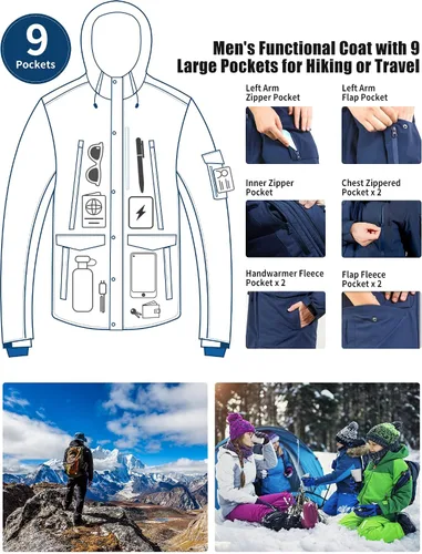 Miniatura 6 de Pioneer Camp Abrigo de invierno para hombre impermeable con forro polar cálido con 9 bolsillos aislante resistente al viento con capucha