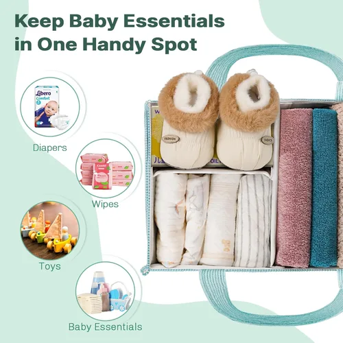 Miniatura 2 de Organizador de pañales para bebé, cesta de almacenamiento portátil para artículos esenciales para recién nacidos, organizador de bolsas de pañales