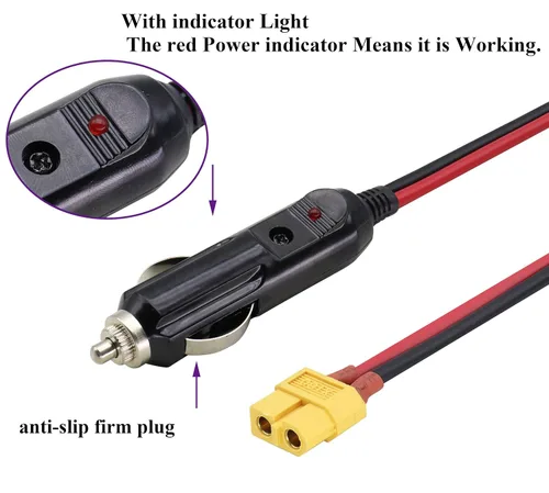 Miniatura 4 de Paquete de 2 cables 16AWG XT60 a encendedor de cigarrillos, enchufe macho de 12 V a XT60 hembra, cable de extensión compatible con cable de carga