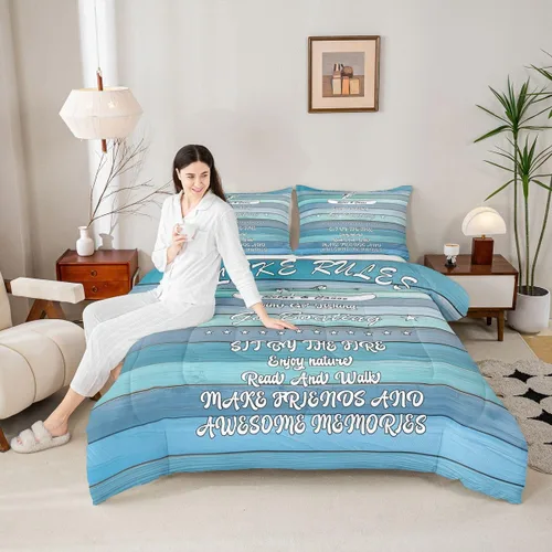 Miniatura 3 de Erosebridal Juego de edredón de reglas del lago, juego de ropa de cama tamaño matrimonial, edredón rústico para niños y niños, decoración de cabaña