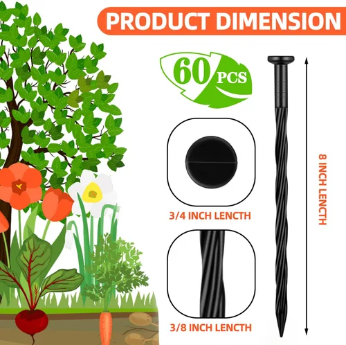 Miniatura 2 de 60 estacas de plástico para anclaje de bordes de paisaje, 8 pulgadas, para jardín, césped, patio, paisajismo, bordes de pavimentación, barrera