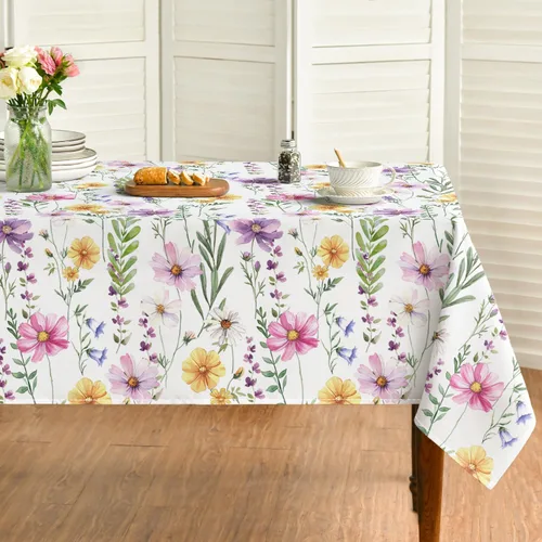 Horaldaily Mantel de Primavera Verano 52x70 Pulgadas Rectangular, Cubierta de Mesa Floral de Margaritas Amarillo Blanco Morado para Decoración de