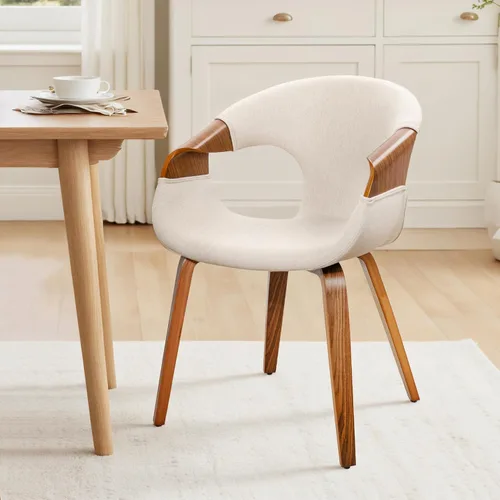 Miniatura 23 de Zouron Silla de comedor moderna de mediados de siglo, silla tapizada de piel sintética con reposabrazos, silla decorativa con patas de madera