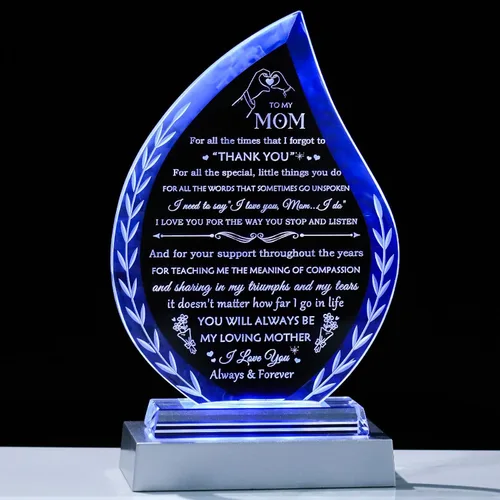 Miniatura 10 de Qianwei Regalos de cumpleaños para el abuelo de los nietos, placa de cristal único regalo para mi abuelo con base LED colorida, regalo