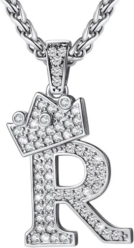 U7 Collar de letras A-Z para hombres y mujeres chapado en oro de 18 quilates con cadena de nombre de 22 a 24 pulgadas color plata y oro negro