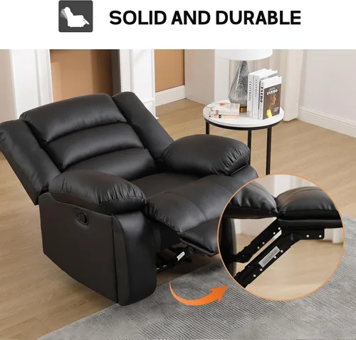Miniatura 4 de EBELLO - Silla reclinable manual, silla reclinable de cuero sintético con portavasos ocultos, reposabrazos y respaldo acolchados, sofá individual