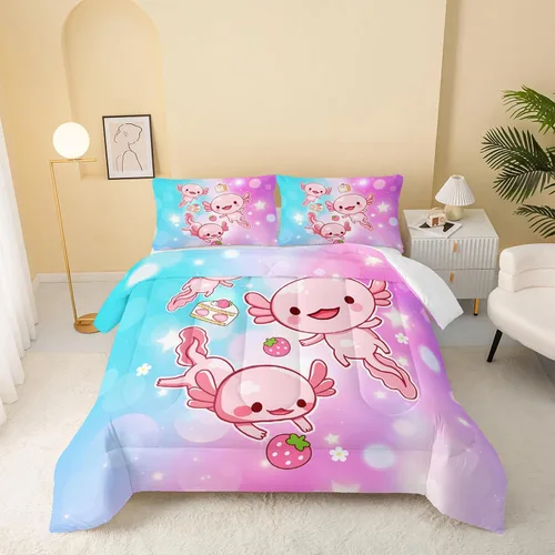 Miniatura 31 de QOOMO Juego de edredón de 3 piezas con diseño de mariposa de dibujos animados, tamaño individual, bonito juego de ropa de cama con lazo