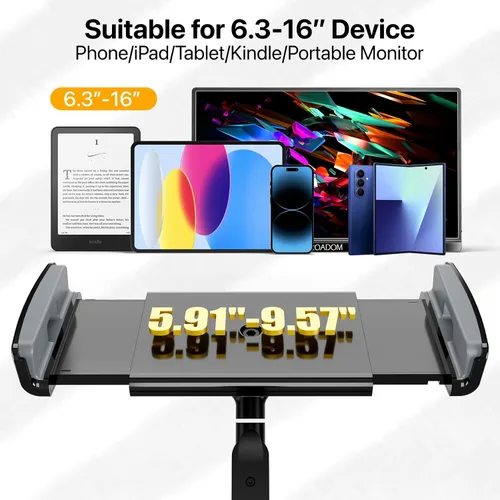 Miniatura 3 de Soporte para tableta, soporte de escritorio ajustable para iPad con base giratoria de 360° para dispositivos de 6.3 a 16 pulgadas, soporte de brazo