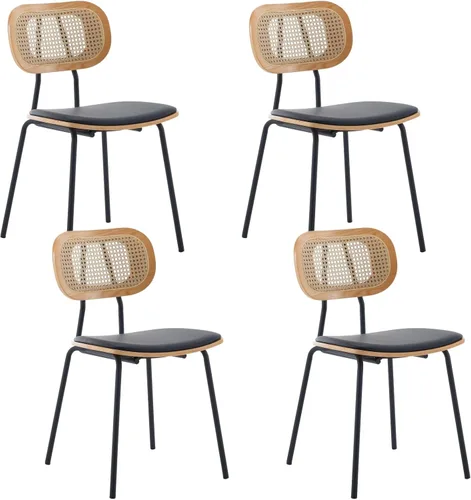Miniatura 13 de Ya-Home Juego de 4 sillas de comedor Mid-Century de piel sintética con respaldo de ratán, patas de madera, diseño sin brazos para comedor, sala