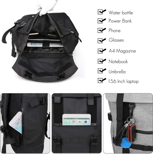 Miniatura 5 de FANDARE Mochila expandible con puerto de carga USB, mochila escolar para adolescentes, impermeable, informal, para hombres, mujeres, escuela