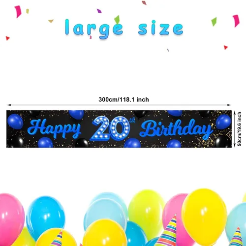 Miniatura 2 de Cartel azul y negro de feliz cumpleaños número 20, decoración temática de globos de confeti para niñas y mujeres, decoraciones de fiesta
