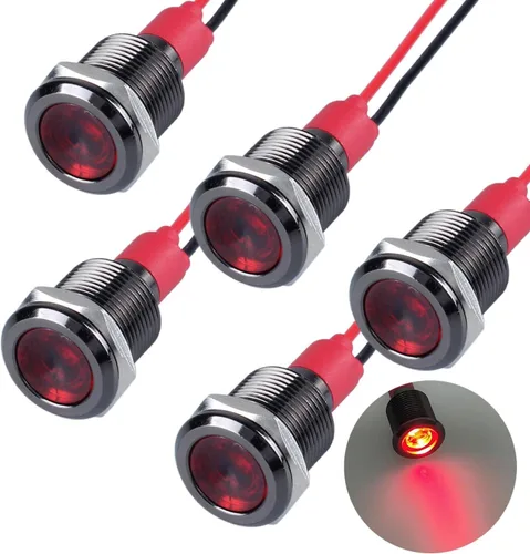 Miniatura 22 de 5 unidades de 0.236 in 12V-24V 20mA luz indicadora LED de metal de ahorro de energía, bisel cromado negro, orificio de montaje de 1/4 pulgadas