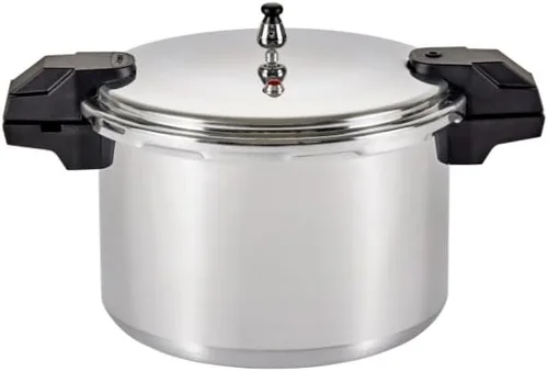 Olla de presión Mirro 92122A de aluminio pulido, adecuado para lavavajillas, color plateado, Plateado/Negro