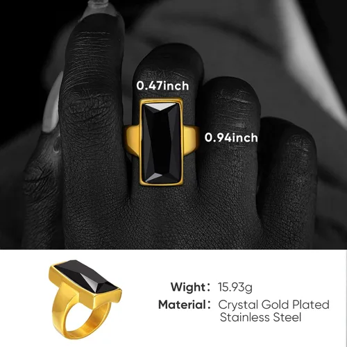 Miniatura 6 de Stainless Steel Gold Plated Rectangular Black Glass Crystal Ring for Women,Best Friend Gift