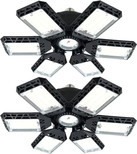 Paquete de 2 Luces LED para Garaje, 160W 16000LM 6500K Luces de Garaje para Techo Bombilla LED con 6+1 Paneles Ajustables, Luz LED de Taller para