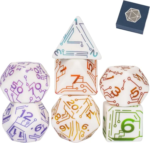 Miniatura 34 de Juego de dados de resina para DND, juego de 7 dados poliédricos negros D&D rellenos con papel de colores brillantes para juegos de rol