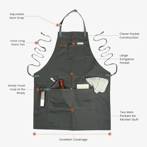 Miniatura 2 de Chef Pomodoro Delantal de chef para hombre y mujer, delantal de cocina con bolsillos y correas ajustables para el cuello, delantal de cocina 100%