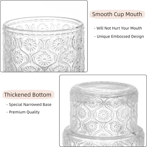 Miniatura 3 de AVLA Paquete de 8 vasos vintage para beber, vaso romántico de jugo de agua de 7 onzas, transparente, apilable, para café, cóctel, bar, bebidas, té