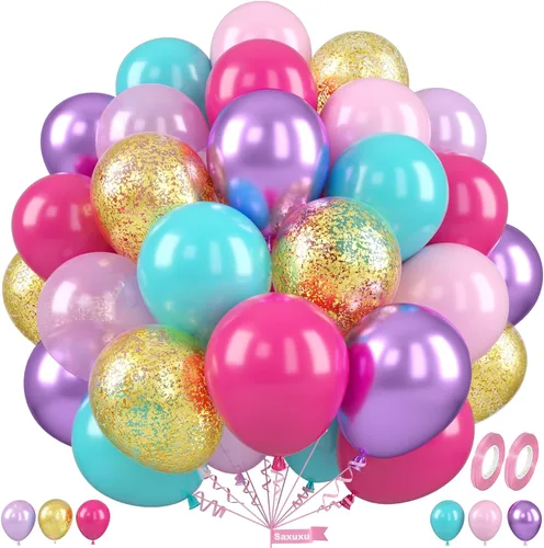 Miniatura 34 de Globos Saxuxu azul, amarillo y naranja, de 12 pulgadas, globos retro azul marino, amarillo y naranja, de látex y helio para cumpleaños de niños