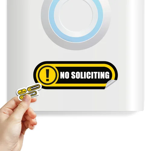 Miniatura 9 de Letrero pequeño de No Soliciting para casa, 9 tamaños pequeños compatibles con la mayoría de timbres de video, calcomanías mate resistentes a