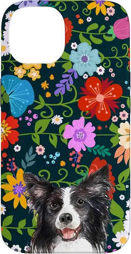 Funda para iPhone 14 Border Collie Ditsy Flower Floral Pattern para mujer