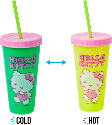 Miniatura 7 de Silver Buffalo Sanrio Hello Kitty Summertime Gardening - Paquete de 4 vasos de plástico que cambian de color, incluye tapa y pajilla, 24 onzas