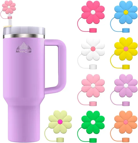 Mont-Clair 9 adornos de silicona para copas Stanley + tapa de popote para Stanley Cup + vaso compatible y Yeti + para vasos de 30 y 40 onzas y