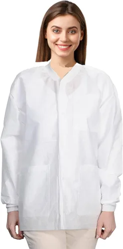 Miniatura 57 de Paquete de 10 chaquetas desechables de laboratorio, chaqueta médica reutilizable hasta la cadera, unisex, con puños de punto y bolsillos