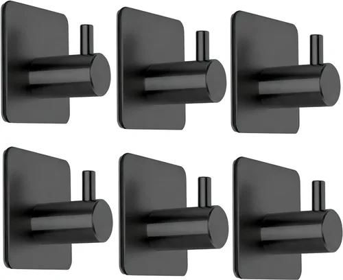 Miniatura 10 de Fotosnow Ganchos adhesivos negros para toallas, ganchos de pared resistentes para puerta de baño, cocina, paquete de 4