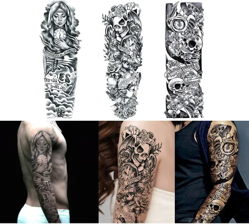 Miniatura 5 de Juego de 8 hojas de tatuajes falsos temporales extra grandes de 18.9 x 6.7 pulgadas para hombres y mujeres, calcomanías de tatuaje de brazo