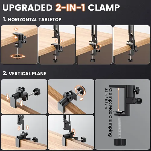 Miniatura 6 de Lupa Rectangular 10X con Luz, 3 Brazos 5 Modos de Color, Lupas Grandes con Abrazadera, Lámpara de Escritorio Iluminada con Lupa de Manos Libres