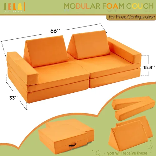 Miniatura 2 de jela Sofá infantil de tamaño extendido de 8 piezas para la familia, sofá modular para niños y adultos, juego de casa de juegos para niños pequeños