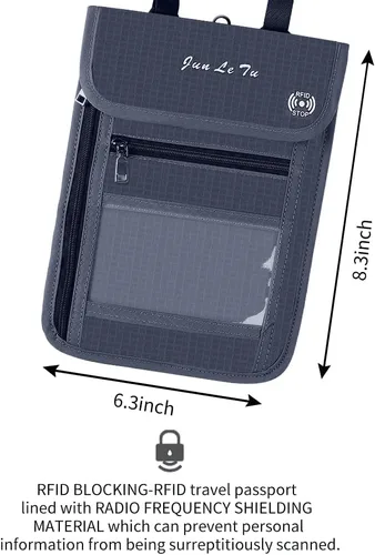 Miniatura 2 de Cartera de viaje, bolsa para el cuello con RFID impermeable multifuncional organizador de documentos, diseño de ventana visual, cartera de viaje