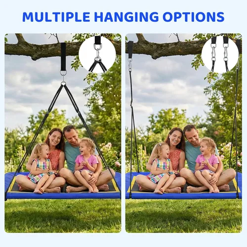 Miniatura 3 de Columpio de árbol de plataforma rectangular de 60 pulgadas para niños y adultos, columpio gigante con correa ajustable para colgar, tela de Azul 02