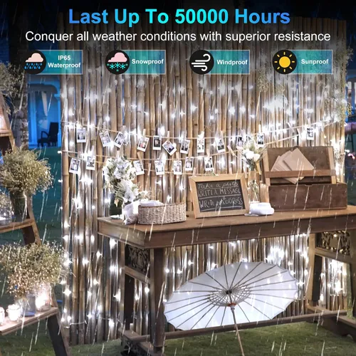 Miniatura 5 de Paquete de 2 Total 200 Pies 600 Luces LED de Navidad en Cadena, Luces de Árbol de Hadas Blanco Frío Conectables, 8 Modos y Temporizador Luces
