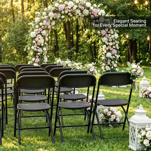 Miniatura 9 de Paquete de 10 sillas plegables, sillas de comedor plegables negras para bodas, fiestas, eventos, exteriores e interiores, sillas plegables