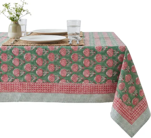 Miniatura 31 de ATOSII Mantel 100% algodón, Amara, floral, hecho a mano, rectangular, de lino, para cocina, comedor, fiestas, bodas, exteriores, picnics, Pascua