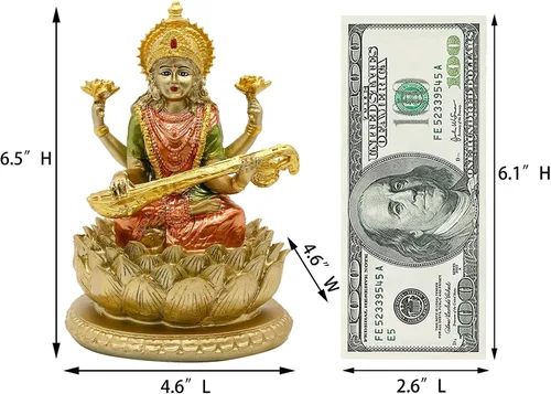 Miniatura 5 de alikiki Ídolo de Saraswati de la diosa hindú, 6.5 pulgadas de alto, conocimiento, música, artes, diosa Sarswati, estatua india Diwali, regalos